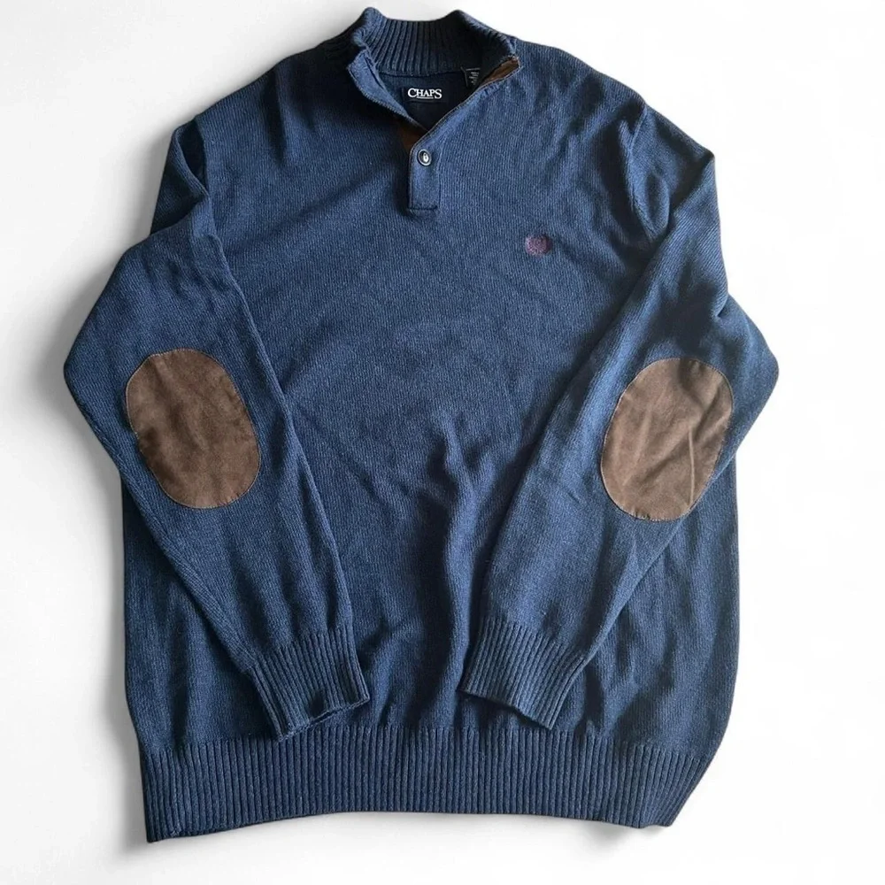 Chaps 2XLT Elbow Patch Knit Sweater – Blue